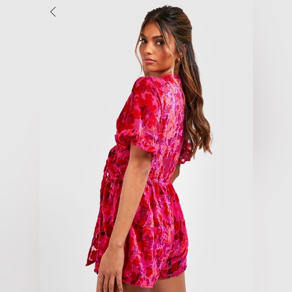 Floral Sheer Front Tie Romper - Picture 2 of 3
